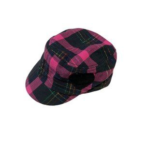 Plaid pink & black heart flat top hat